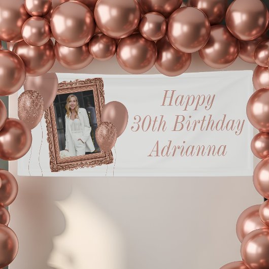 White & Rose Gold Foto & Balloons Geburtstag Banner