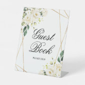 White Rose & Gold Frame Dusche Gästebuchzeichen Sockelschild (Vorderseite)