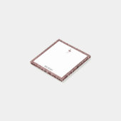White + Rose Gold Glitzer Flamingo & Border, Name Post-it Klebezettel (angewinkelt)