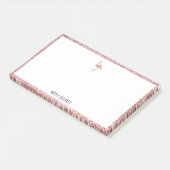 White + Rose Gold Glitzer Flamingo & Border Name Post-it Klebezettel (angewinkelt)