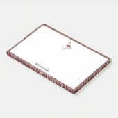 White + Rose Gold Glitzer Flamingo & Border Name Post-it Klebezettel (angewinkelt)