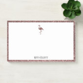 White + Rose Gold Glitzer Flamingo & Border Name Post-it Klebezettel (Büro)