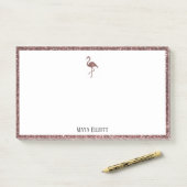 White + Rose Gold Glitzer Flamingo & Border Name Post-it Klebezettel (Auf Schreibtisch)