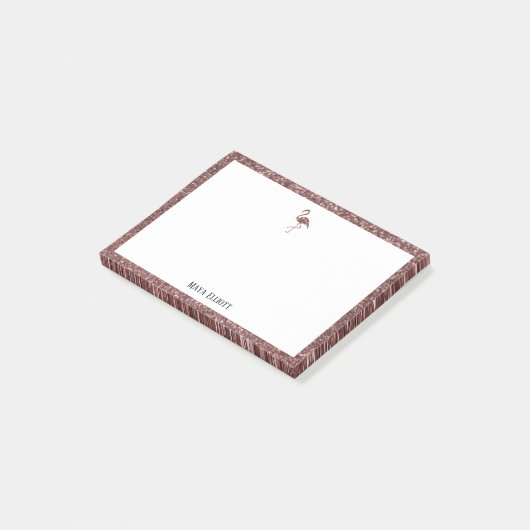 White & Rose Gold Glitzer Flamingo, Grenze mit Nam Post-it Klebezettel (angewinkelt)