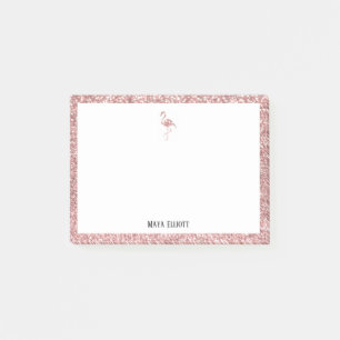 White & Rose Gold Glitzer Flamingo, Grenze mit Nam Post-it Klebezettel