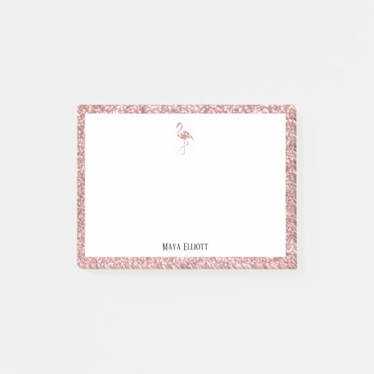 White & Rose Gold Glitzer Flamingo, Grenze mit Nam Post-it Klebezettel (Vorderseite)