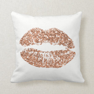 White Rose Gold Glitzer Kiss Lips Kupfertopf Kissen