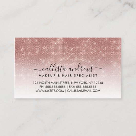 White Rose Gold Glitzer Ombre Makeup Friseur Salon Visitenkarte (Rückseite)