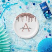White Rose Gold Glitzern Monogram Birthday Pappteller (Party)