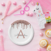 White Rose Gold Glitzern Monogram Birthday Pappteller (Party)
