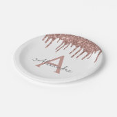 White Rose Gold Glitzern Monogram Birthday Pappteller (Schrägansicht)
