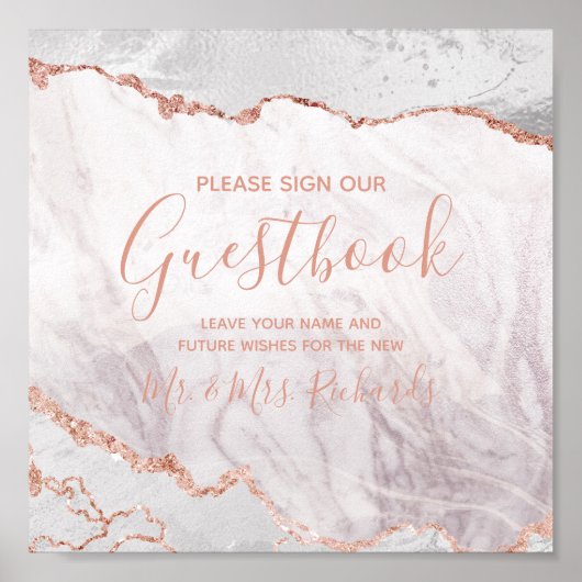 White & Rose Gold Hochzeitsegler Poster (Vorne)