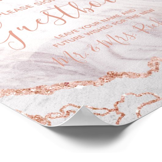 White & Rose Gold Hochzeitsegler Poster (Ecke)