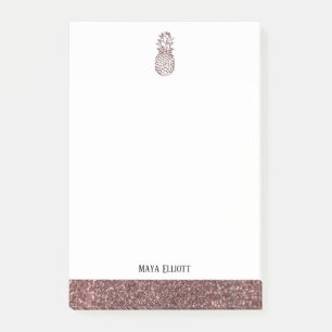 White + Rose Gold Imitate Glitzer Ananas & Border Post-it Klebezettel