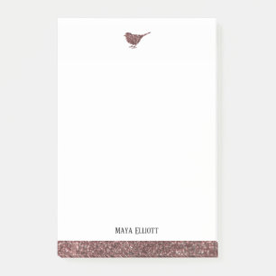 White & Rose Gold Imitate Glitzer Bird & Border, N Post-it Klebezettel