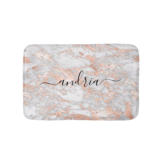 White & Rose Gold Marble 2, Glitzer, Skriptname Badematte (Vorderseite)