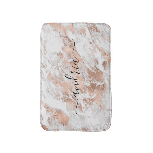 White & Rose Gold Marble 3, Glitzer, Skriptname Badematte (Vorderseite Vertikal)