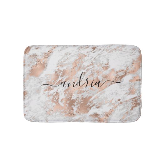 White & Rose Gold Marble 3, Glitzer, Skriptname Badematte (Vorderseite)