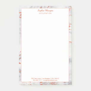 White & Rose Gold Marmor Rand, Notizblock mit Name
