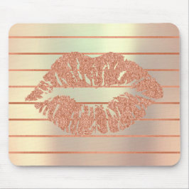White Rose Gold Metallische Kupfer Streifen Lippen Mousepad