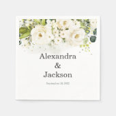 White Rose & Gold Moderner Schriftart Hochzeit Nap Serviette (Vorderseite)