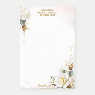 White Rose Gold Romantic Floral Stationery Post-it Klebezettel