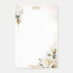 White Rose Gold Romantic Floral Stationery Post-it Klebezettel
