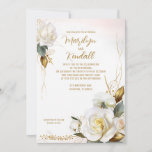 White Rose Gold Romantic Floral Wedding Einladung<br><div class="desc">Weiße Rosen mit goldenen und grünen Blätter. Der Hintergrund kann bei Bedarf mit der Option "Weitere Einstellungen" entfernt werden.</div>