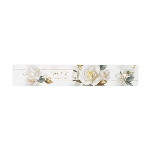 White Rose Gold Romantic Floral Wedding Einladungsbanderole (Flach)