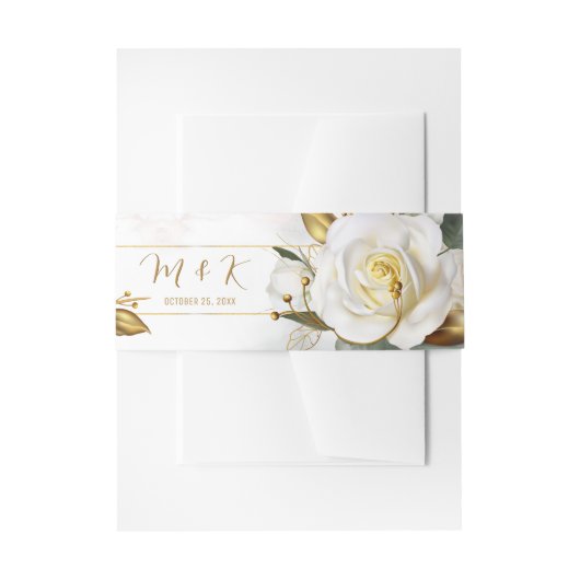 White Rose Gold Romantic Floral Wedding Einladungsbanderole (Vorderseite Beispiel)