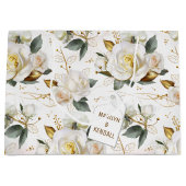 White Rose Gold Romantic Floral Wedding Große Geschenktüte (Vorderseite)