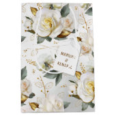 White Rose Gold Romantic Floral Wedding Mittlere Geschenktüte (Vorderseite)