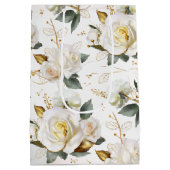 White Rose Gold Romantic Floral Wedding Mittlere Geschenktüte (Rückseite)