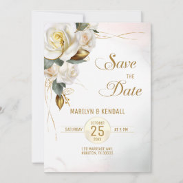 White Rose Gold Romantische Blume Save the Date Einladung