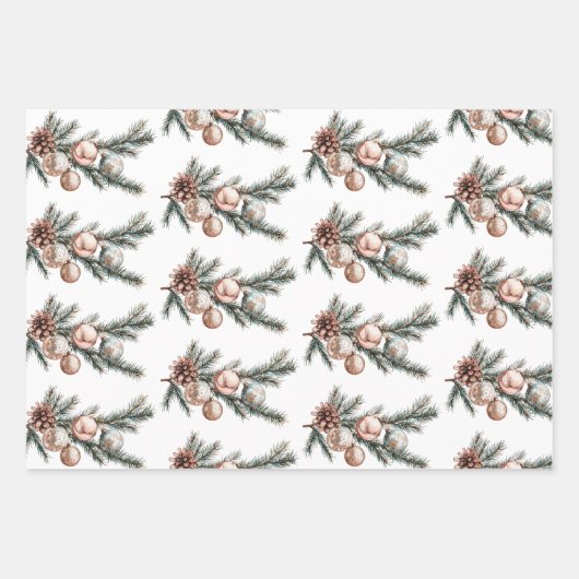 White Rose Gold Schneeflocken Ornamente Weihnachte Geschenkpapier Set (Vorderseite)