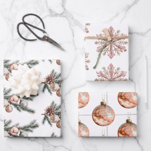 White Rose Gold Schneeflocken Ornamente Weihnachte Geschenkpapier Set