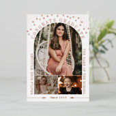 White & Rose Gold Stars Arch Foto Abschluss Folieneinladung (Stehend vorne)