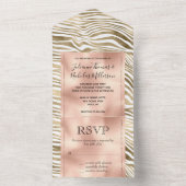 White Rose Gold Zebra Animal Print All In One Einladung (Innen Boden)