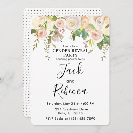 White Rose Green Gender Reveal Baby Shower Einladung (Vorne/Hinten)