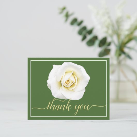 White Rose Green Hintergrund Vielen Dank Postkarte (Stehend Vorderseite)