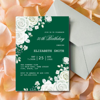 White Rose Green Pastel Geburtstag Einladung