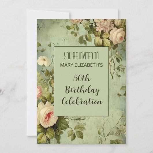 White Rose Greenery BIrthday Party Einladung (Vorderseite)