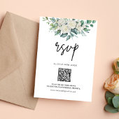 White Rose Greenery Floral QR Code Hochzeit RSVP Karte