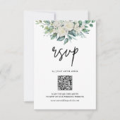 White Rose Greenery Floral QR Code Hochzeit RSVP Karte (Vorderseite)