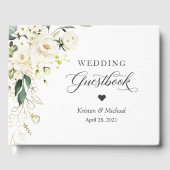 White Rose Greenery Gold Floral Wedding Gästebuch (Vorderseite)