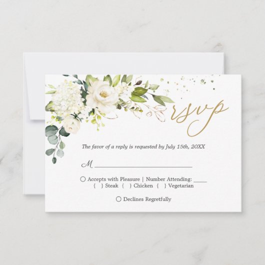 White Rose Greenery Wedding Rsvp Reply Card Einladung (Vorderseite)