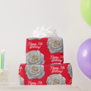 White Rose Happy Birthday Red Geschenkpapier