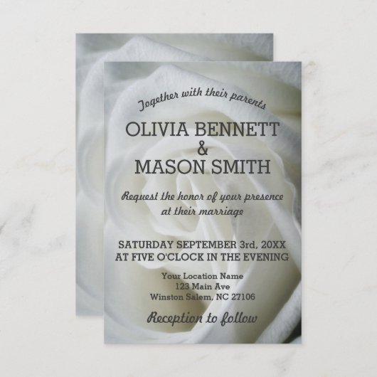 White Rose - Hochzeitskarte Einladung (Vorne/Hinten)