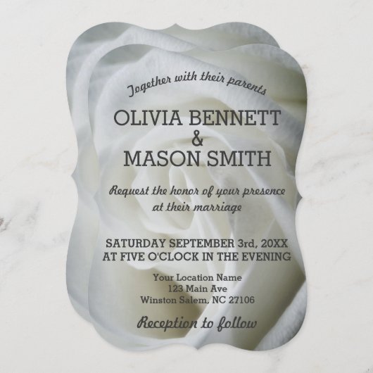 White Rose - Hochzeitskarte Einladung (Vorne/Hinten)