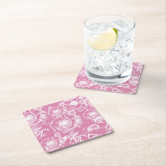 White Rose Illusion Lace Design Rechteckiger Pappuntersetzer (Vor Ort)